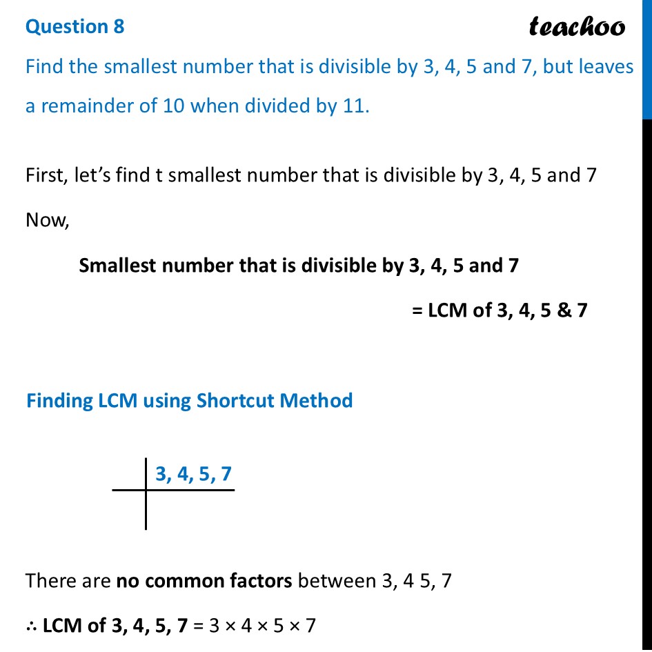 Find the smallest number that is divisible by 3, 4, 5 and 7, but - Figure it out - Page 63, 64