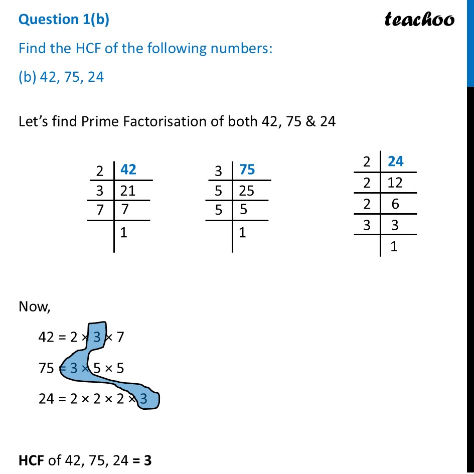 [Class 7] Find the HCF of numbers (b) 42, 75, 24 - Ganita Prakash II - Figure it out - Page 54