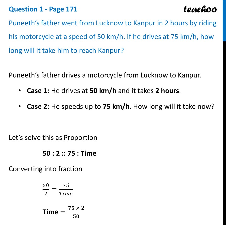Puneeth’s father went from Lucknow to Kanpur in 2 hours by riding - Acitvity and Question - Page 171