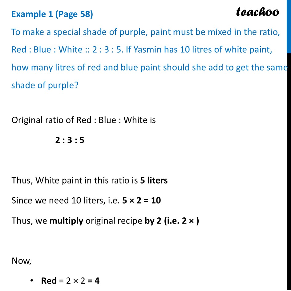 To make a special shade of purple, paint must be mixed in the ratio - Ratios with More than 2 Terms