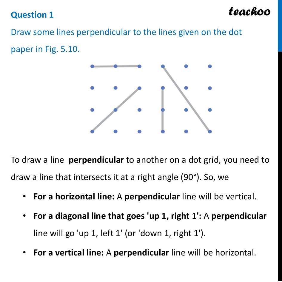 Draw some lines perpendicular to the lines given on the dot paper in - Figure it out - Page 113, 114