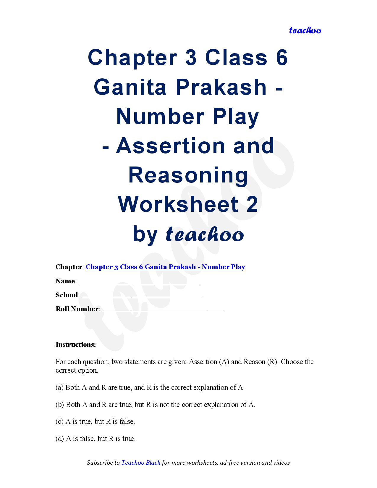 Class 6 Maths - Assertion Reasoning Questions Worksheet (with answer) - Teachoo Questions - Assertion Reasoning