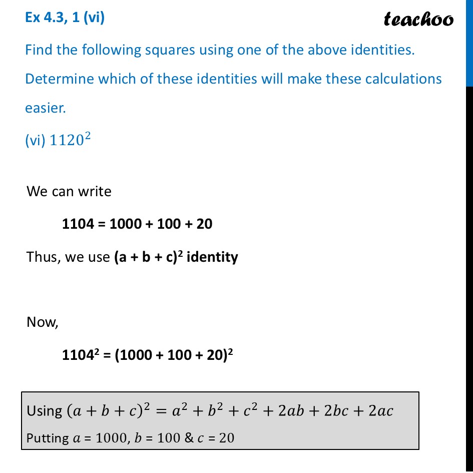 part 11 - Ex 4.3, 1 - Exercise Set 4.3 - Chapter 4 Class 9 - Exploring Algebraic Identities (Ganita Manjari I) - Class 9