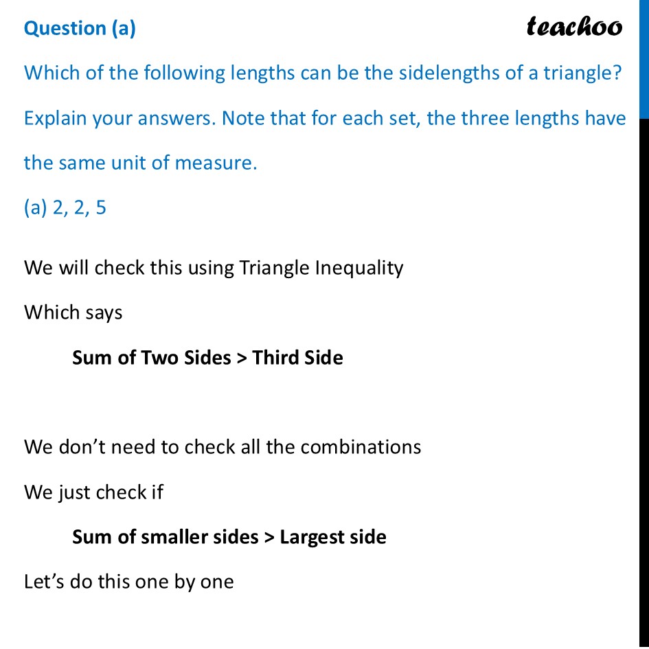 Which of the following lengths can be the sidelengths of a triangle? - Figure it out - Page 156