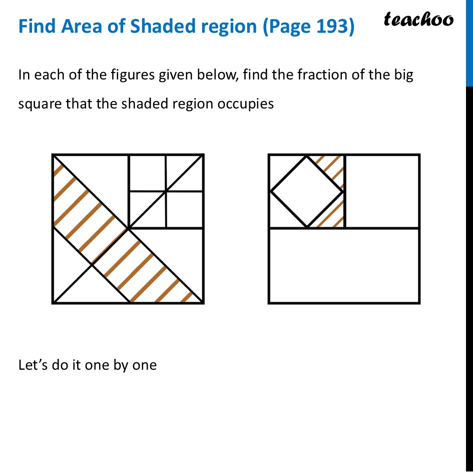 Find Area of Shaded region (Page 193) - with Examples [Figure 1 & 2] - Fractional Relations