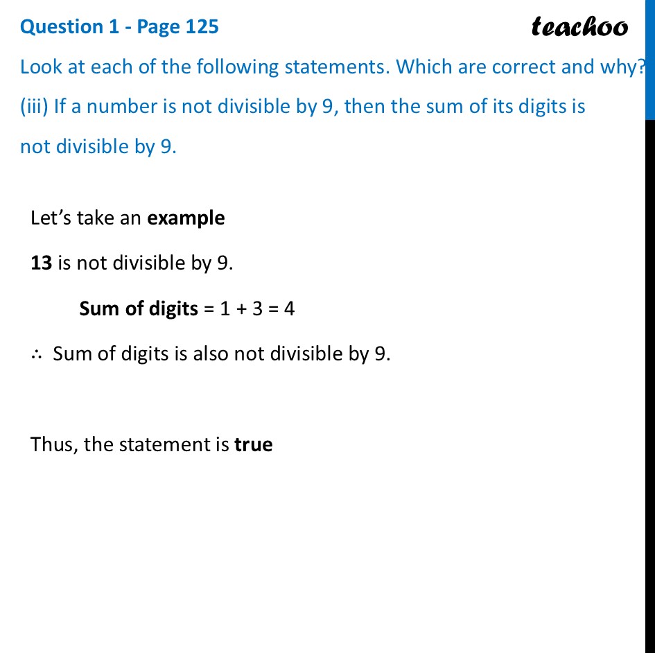part 3 - Question 1 - Page 125 - Shortcut for Divisibility by 9 - Chapter 5 Class 8 - Number Play (Ganita Prakash) - Class 8 (Ganita Prakash - 1, 2 & Old NCERT)