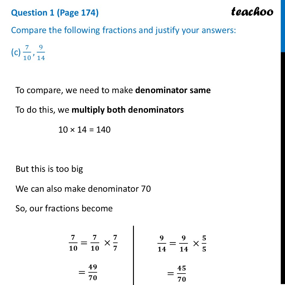 part 5 - Question 1 (Page 174) - Comparing Fractions - Chapter 7 Class 6 - Fractions (Ganita Prakash) - Class 6 (Ganita Prakash & Old NCERT)