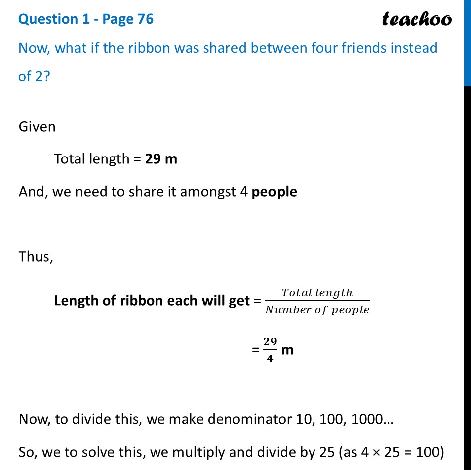Now, what if the ribbon was shared between four friends instead of 2? - Decimal Division