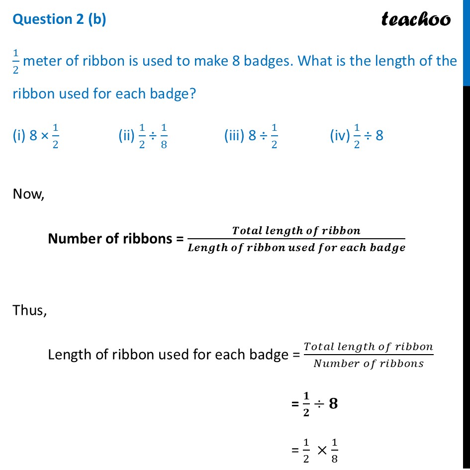 1/2 meter of ribbon is used to make 8 badges. What is the length of - Figure it out - Page 196 to 198