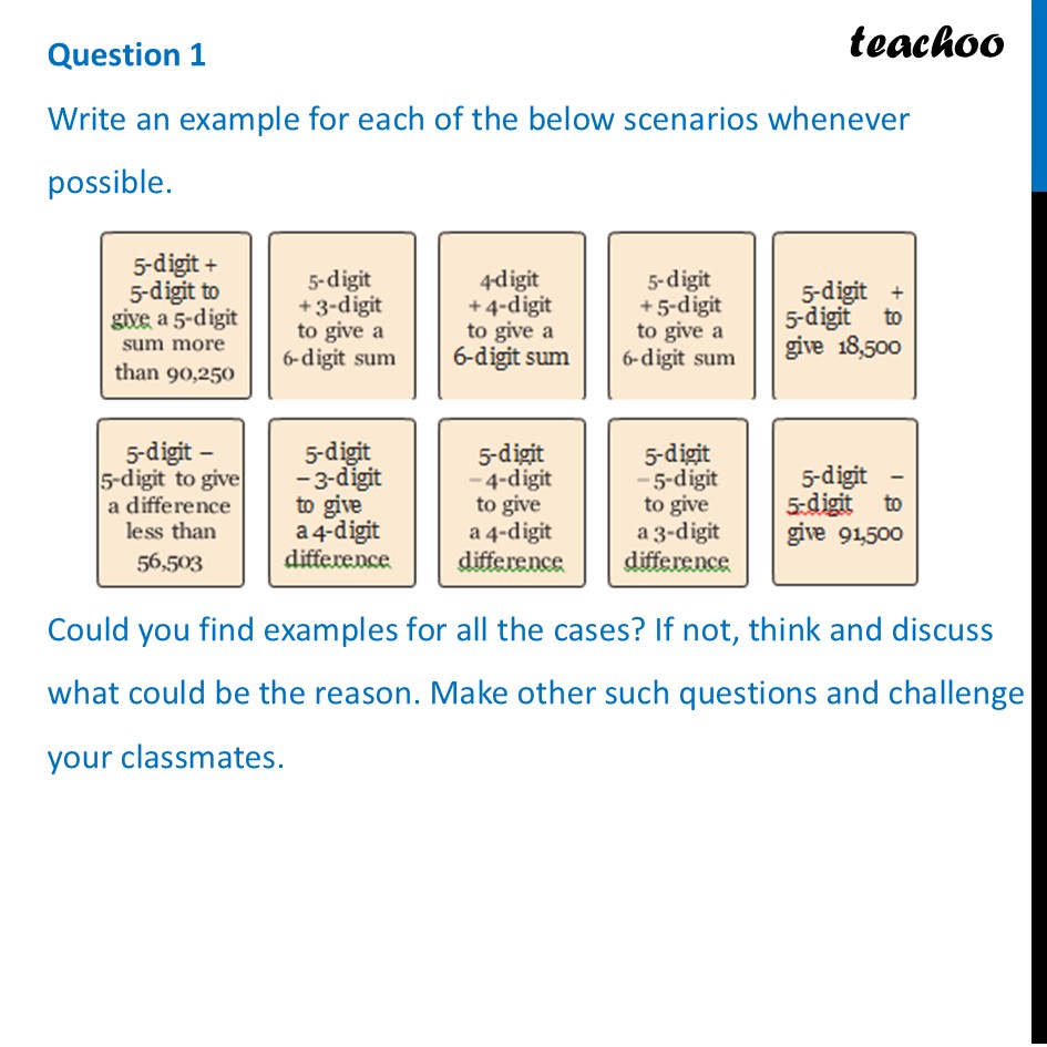 Write an example for each of the below scenarios whenever possible. - Mental Math