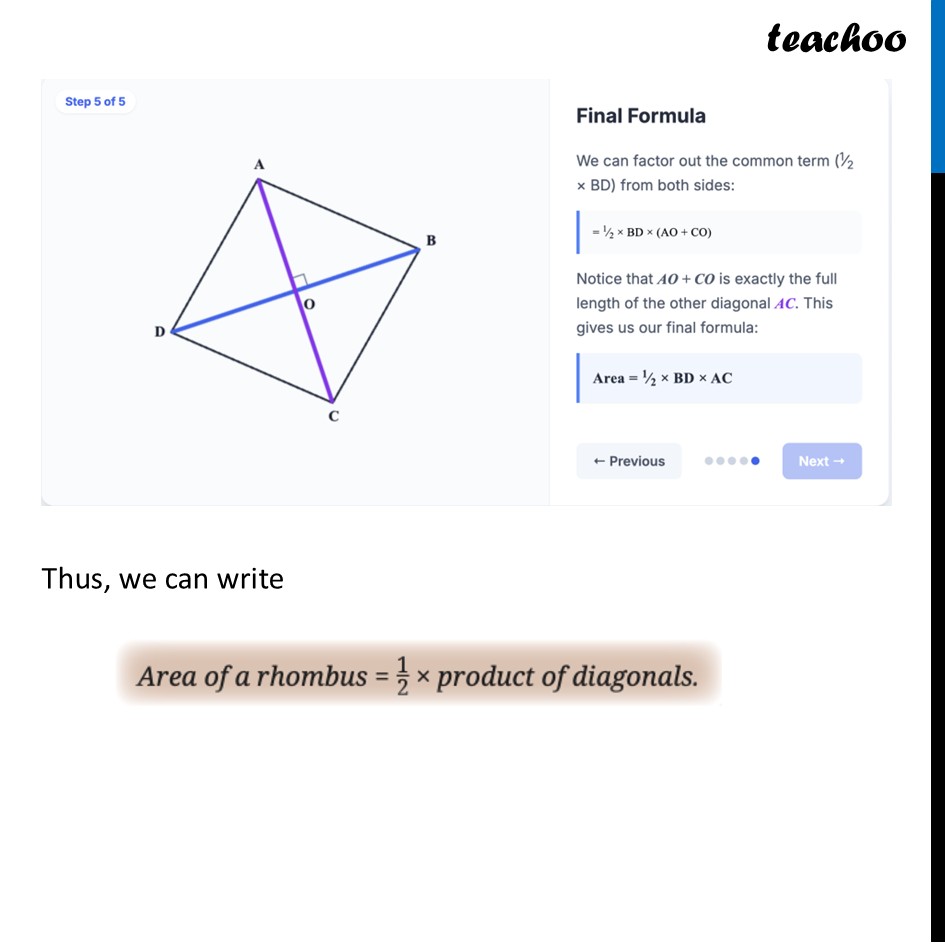 part 4 - Area of Rhombus Formula – using Two Triangles - Area of Rhombus - Chapter 7 Class 8 - Area (Ganita Prakash II) - Class 8 (Ganita Prakash - 1, 2 & Old NCERT)