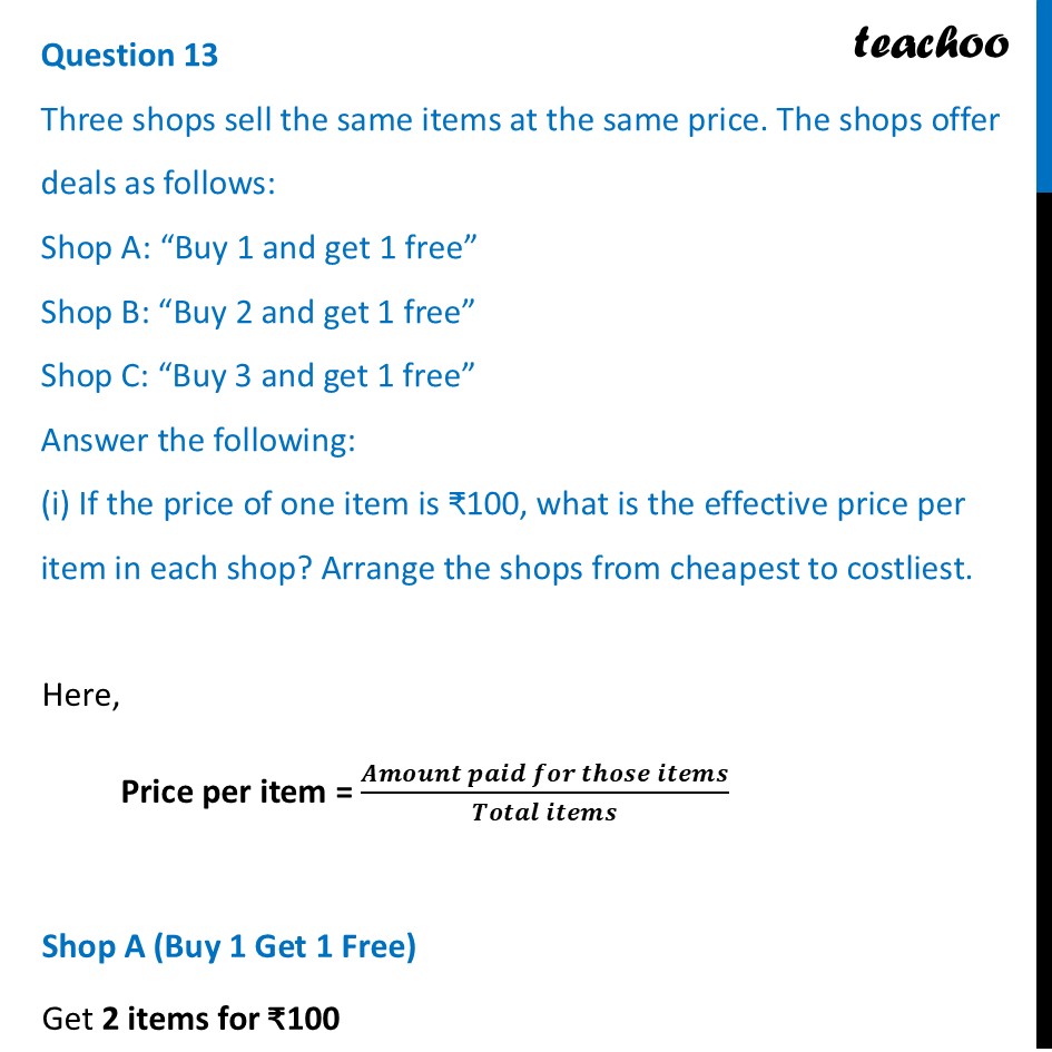 Three shops sell the same items at the same price. The shops offer - Figure it out - Page 28, 29, 30