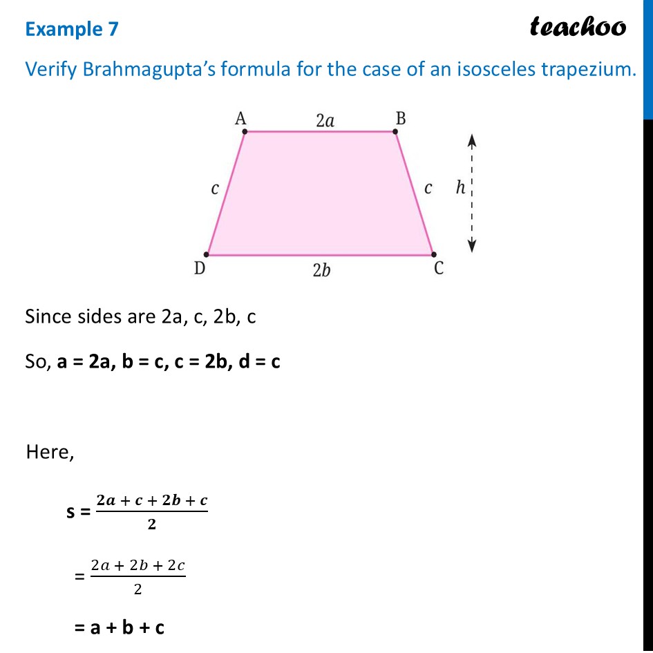 Verify Brahmagupta’s formula for the case of an isosceles trapezium - Brahmagupta’s Formula for the Area of a Cyclic 4-gon