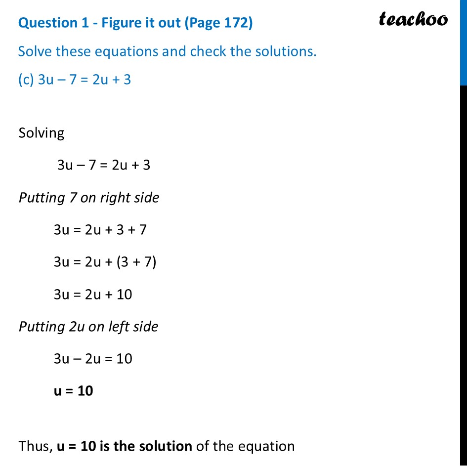 part 5 - Question 1 - Figure it out (Page 172) - Solving Equations - Chapter 7 Class 7 - Finding the Unknown (Ganita Prakash II) - Class 7 (Ganita Prakash 1, 2 & old NCERT)