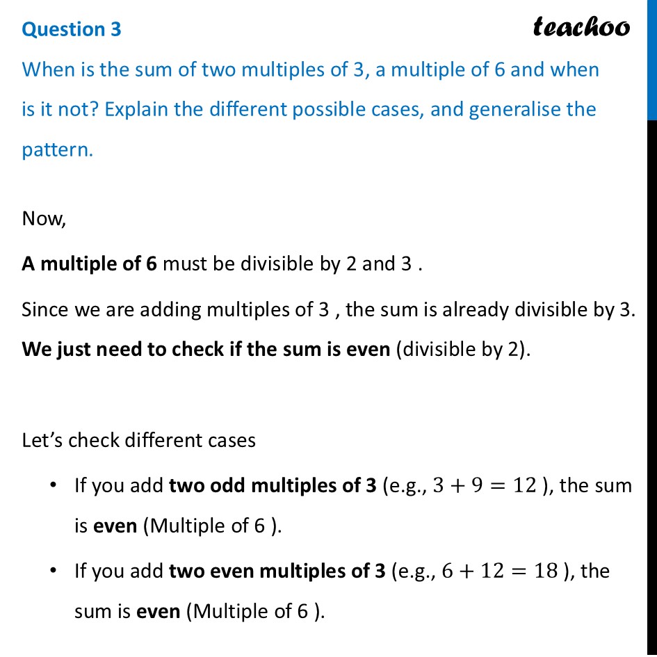 When is the sum of two multiples of 3, a multiple of 6 and when is - Figure it out - Page 132, 133, 134