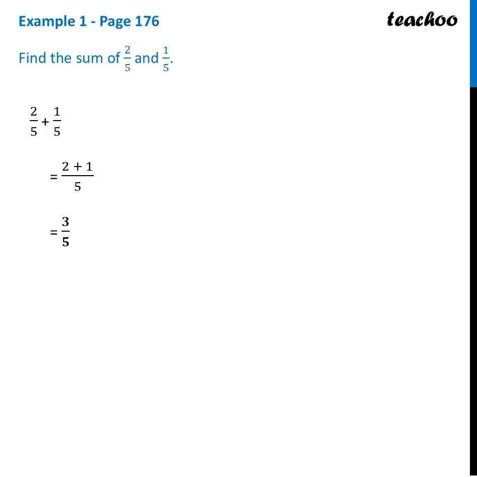 [Class 6 Maths] Find the sum of 2/5 and 1/5 - Ganita Prakash - Addition of Fractions