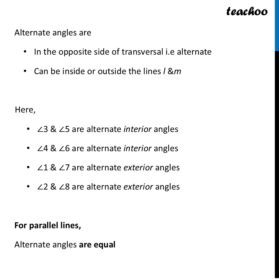 part 2 - Alternate Angles - Alternate Angles - Chapter 5 Class 7 - Parallel and Intersecting Lines (Ganita Prakash) - Class 7 (Ganita Prakash & Old NCERT)