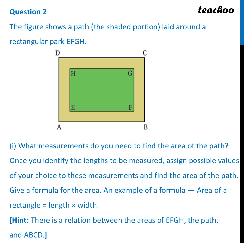 The figure shows a path (the shaded portion) laid around a rectangular - Figure it out - Page 150-152