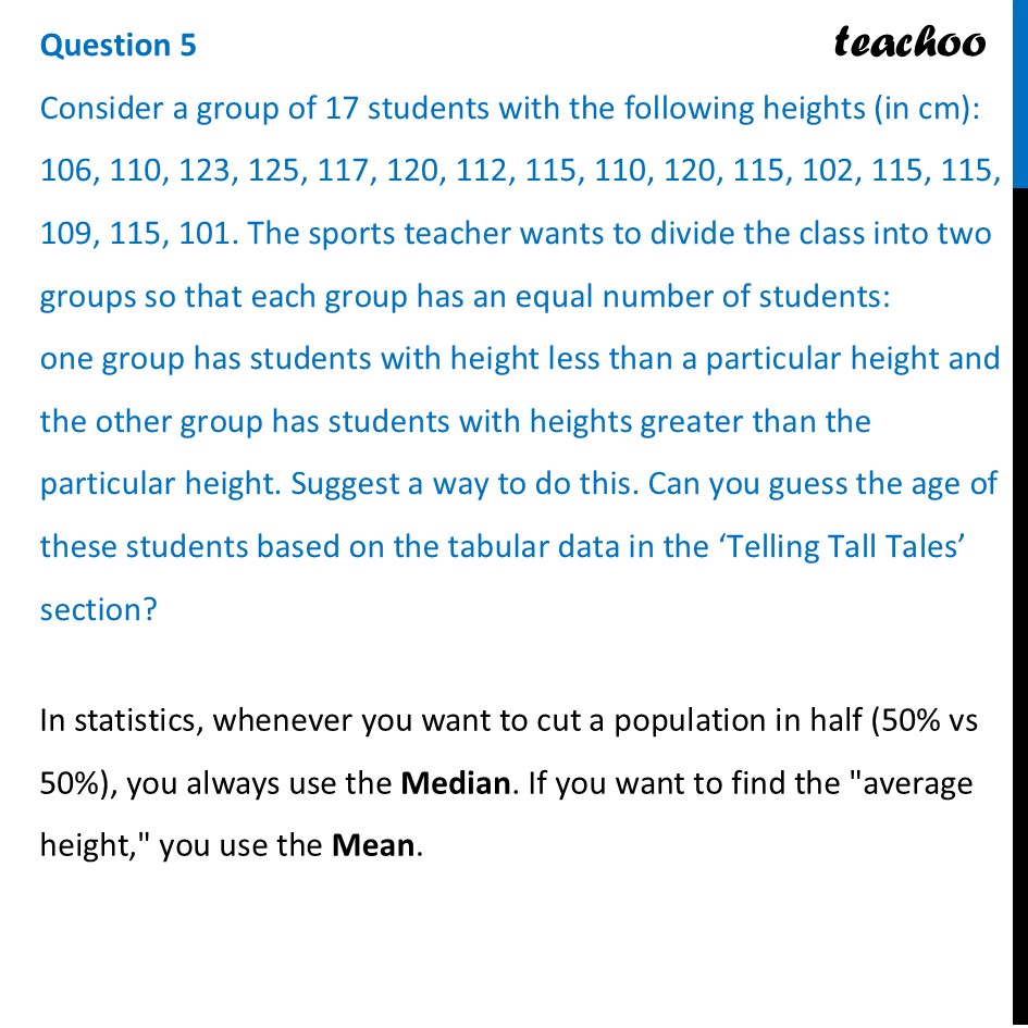 Consider a group of 17 students with the following heights (in cm): - Figure it out - Page 129-134