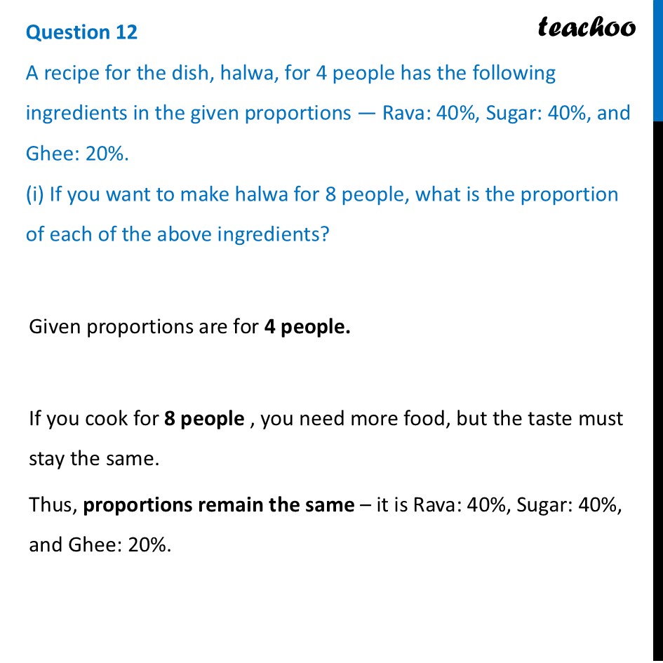 A recipe for the dish, halwa for 4 people has the following ingredient - Figure it out - Page 12, 13, 14