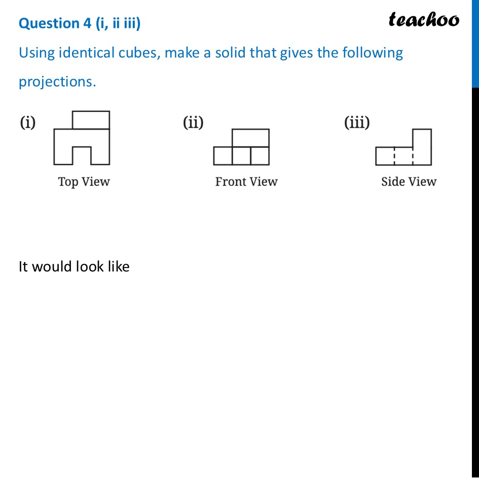 Using identical cubes make a solid that gives the following projection - Figure it out - Page 95-97
