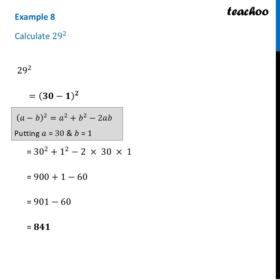 Calculate 29^2 - Chapter 4 Class 9 Ganita Manjari Part 1 [Teachoo] - Factorisation of Algebraic Expressions Using Identities