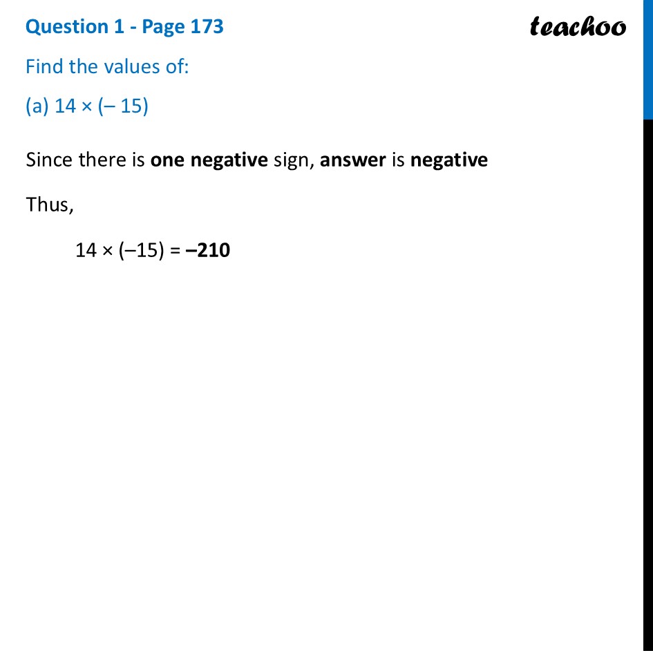 [Class 7 Part 2] Find the values of: (a) 14 × (– 15) - Ganita Prakash - Figure it out - Page 39
