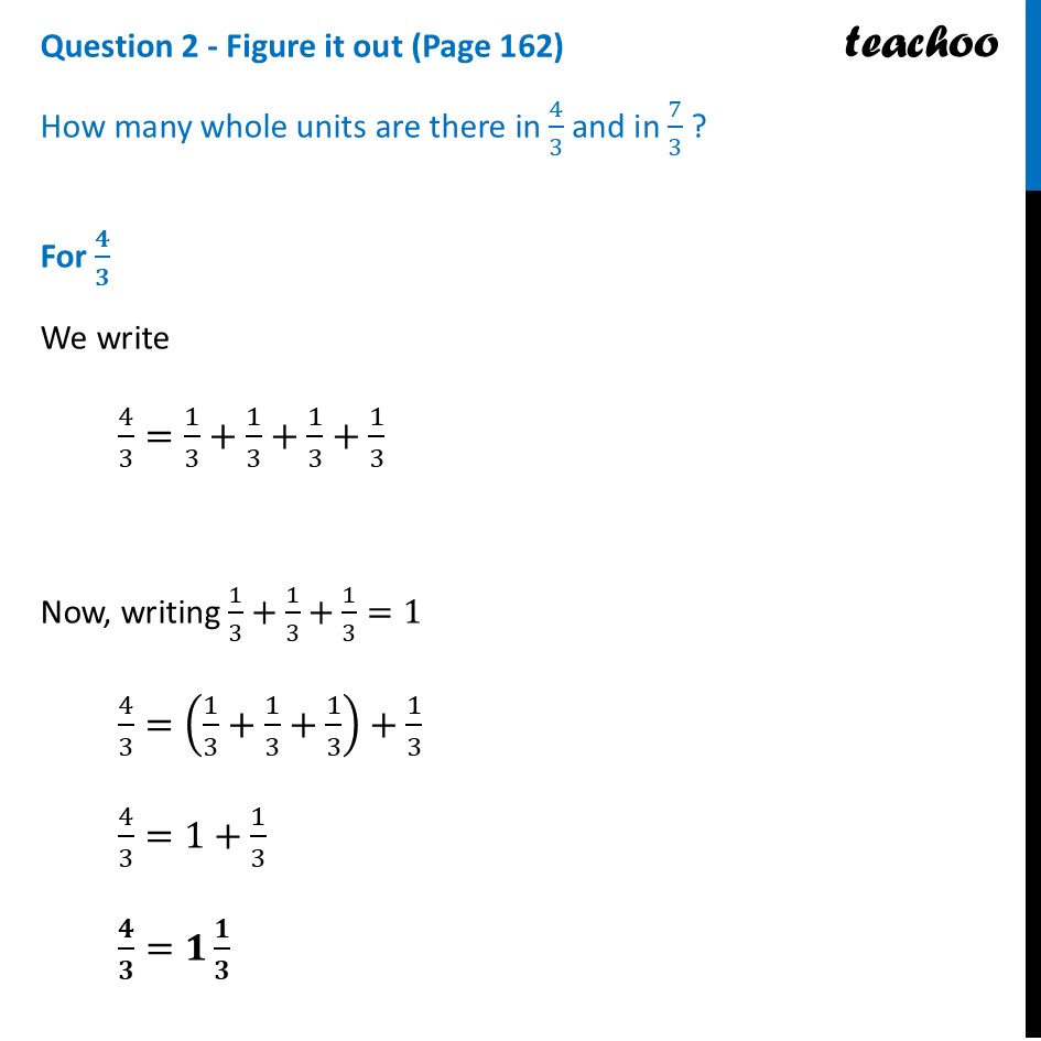 [Ganita Prakash] How many whole units are there in 4/3 and in 7/3? - Mixed Fractions
