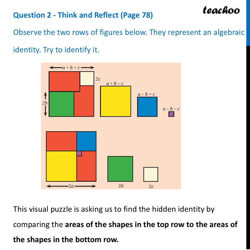 Observe the two rows of figures below. They represent an algebraic - Rewriting a2 - b2 Identity