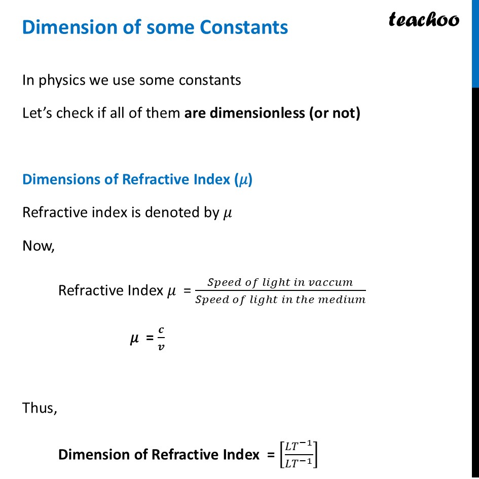 Dimensions of Constants Class 11 - Worked examples - Teachoo Physics - Concepts