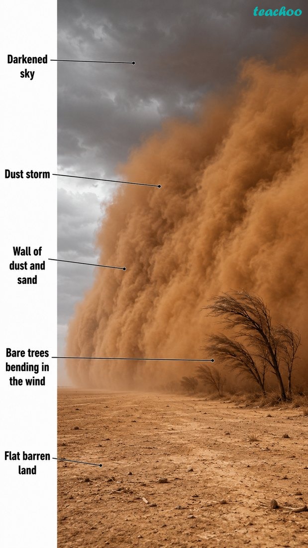 Fig. 2.30 — Dust storm shown with strong winds carrying dust through a dry region.