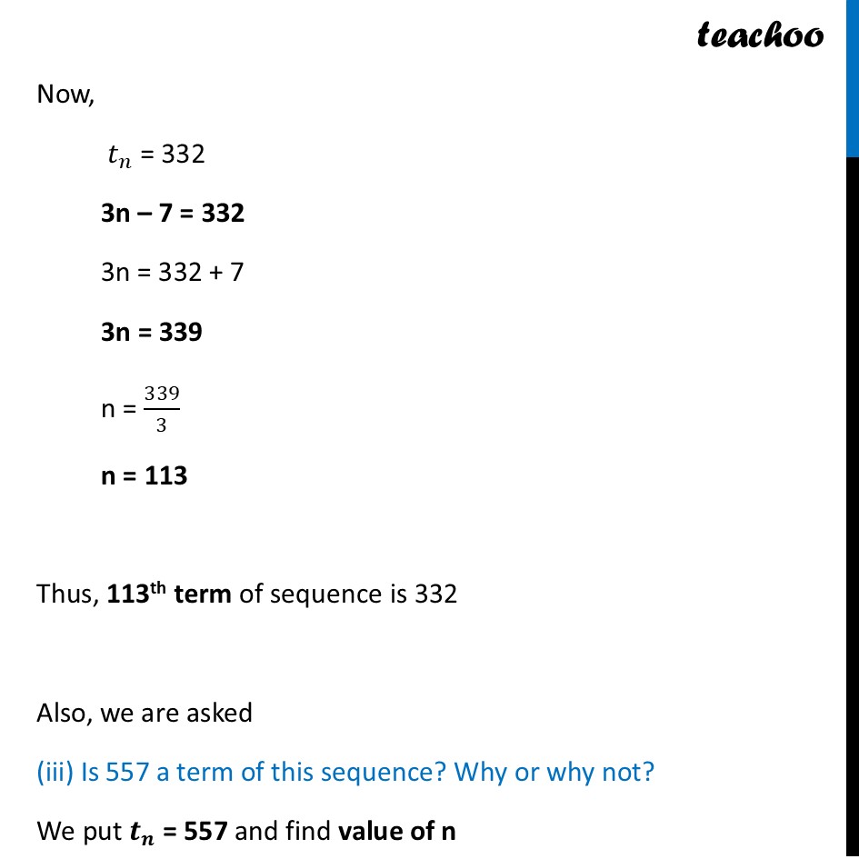 part 4 - Exercise Question 1 (Page 178) - Explicit Rule for a Sequence - Chapter 8 - Predicting What Comes Next: Exploring Sequences & Progress - Class 9