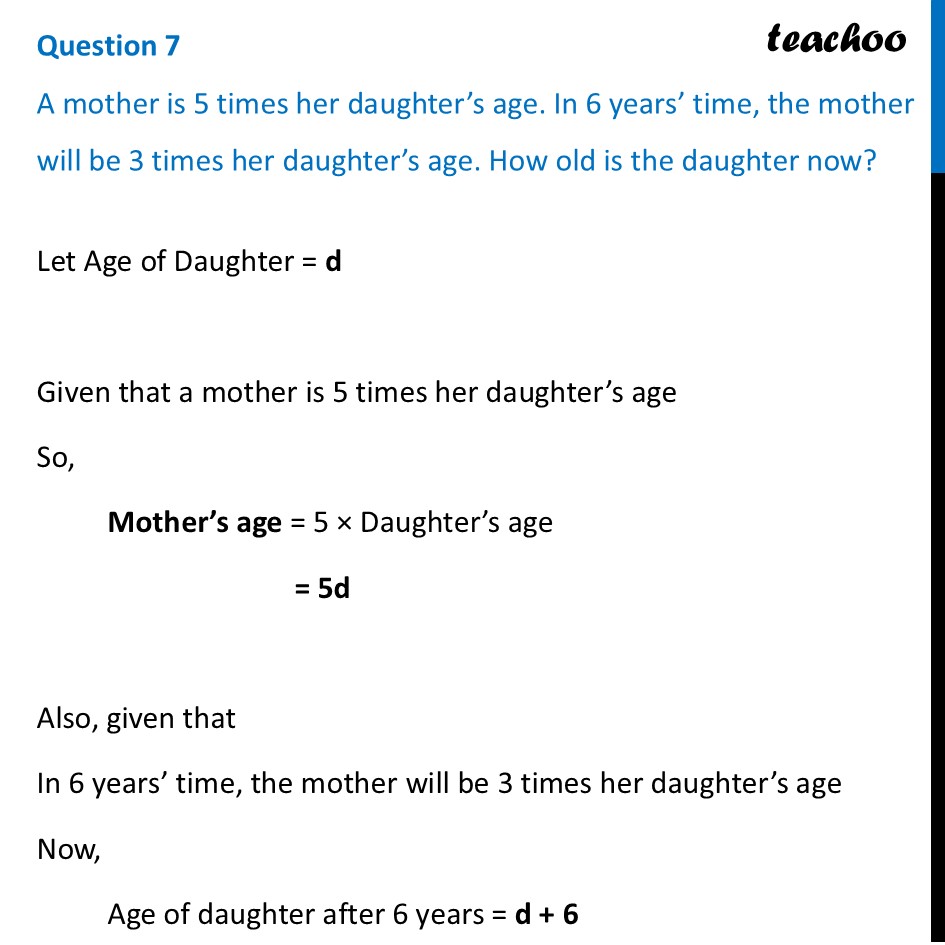 A mother is 5 times her daughter’s age. In 6 years’ time, the mother - Figure it out - Page 145-147