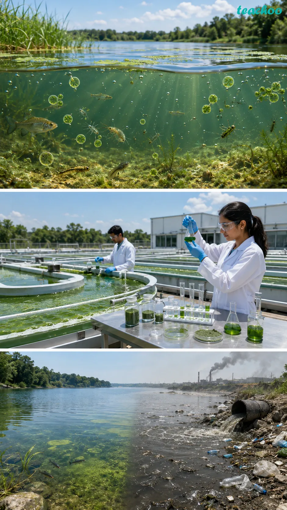 Image: Spirulina microalgae being grown in culture tanks and dried into green powder used as a nutritious health supplement