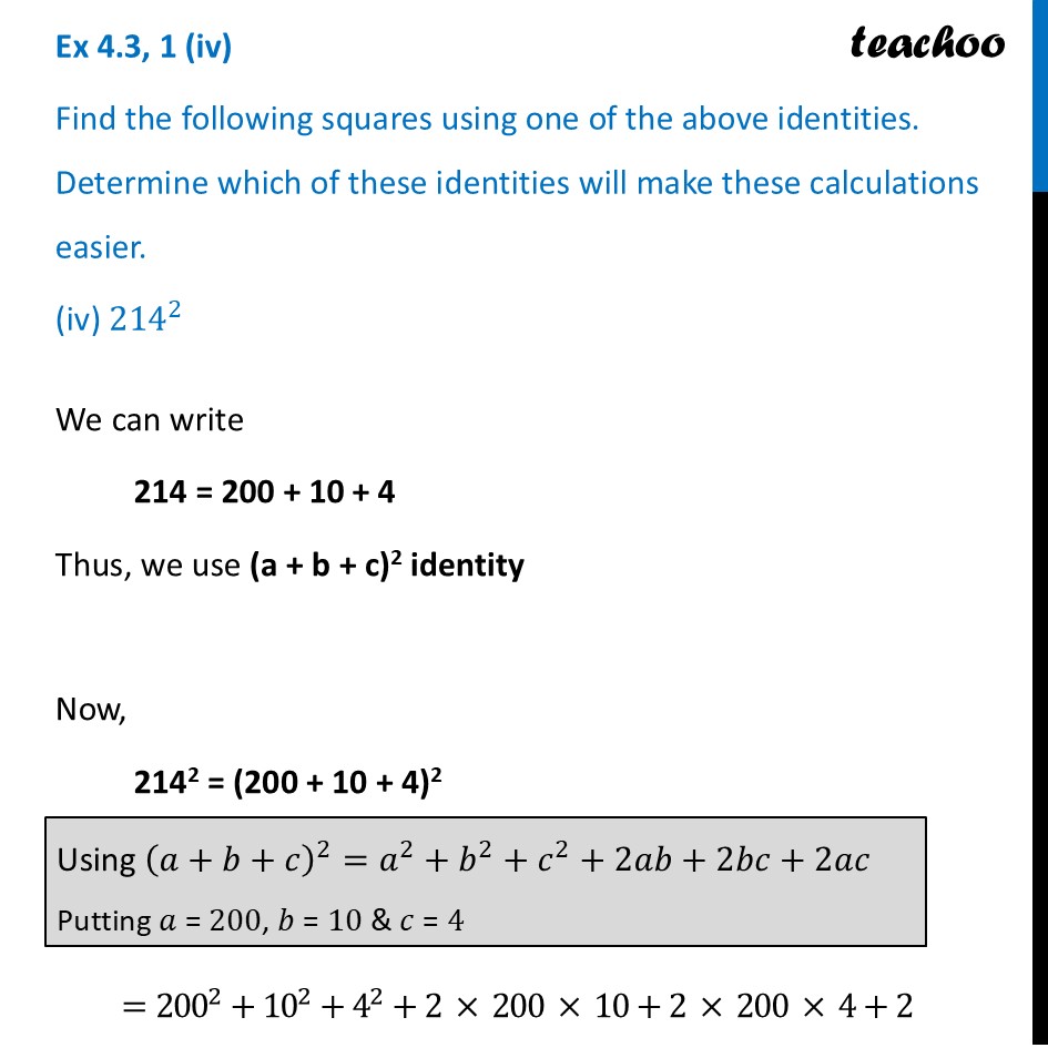 part 7 - Ex 4.3, 1 - Exercise Set 4.3 - Chapter 4 Class 9 - Exploring Algebraic Identities (Ganita Manjari I) - Class 9