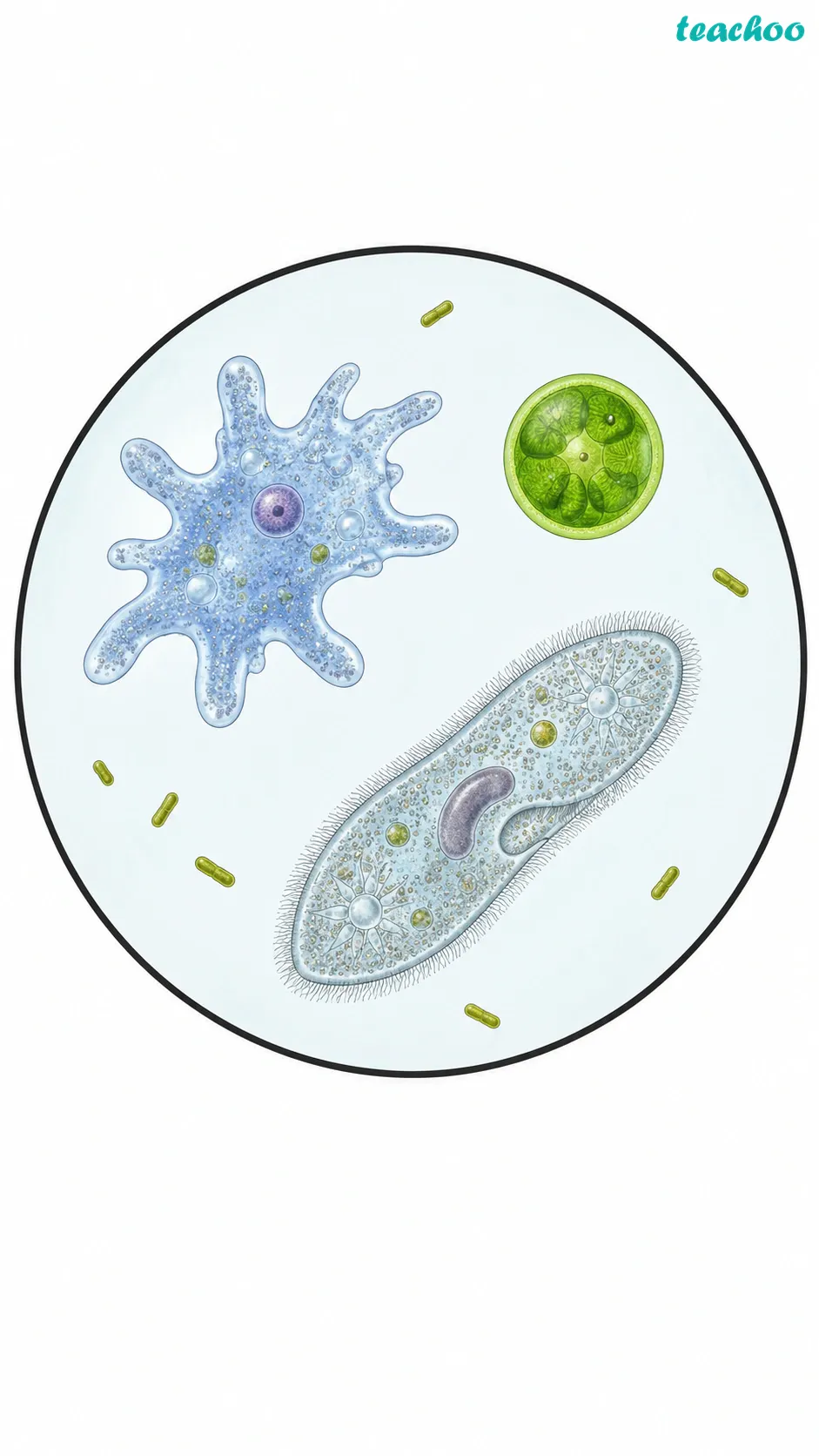 Image: A magnified view of tiny living things floating in a drop of water that are far too small for the naked eye to see, the kind of hidden life this chapter calls microorganisms or microbes