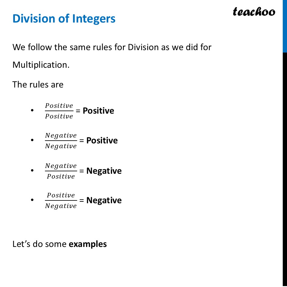 Division of Integers - Rules with 5+ Examples - Teachoo Maths - Division of Integers
