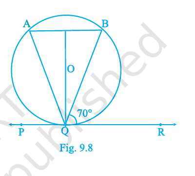 Circle with tangent PQR at Q, chord AB parallel to PR and angle BQR equal to 70 degrees