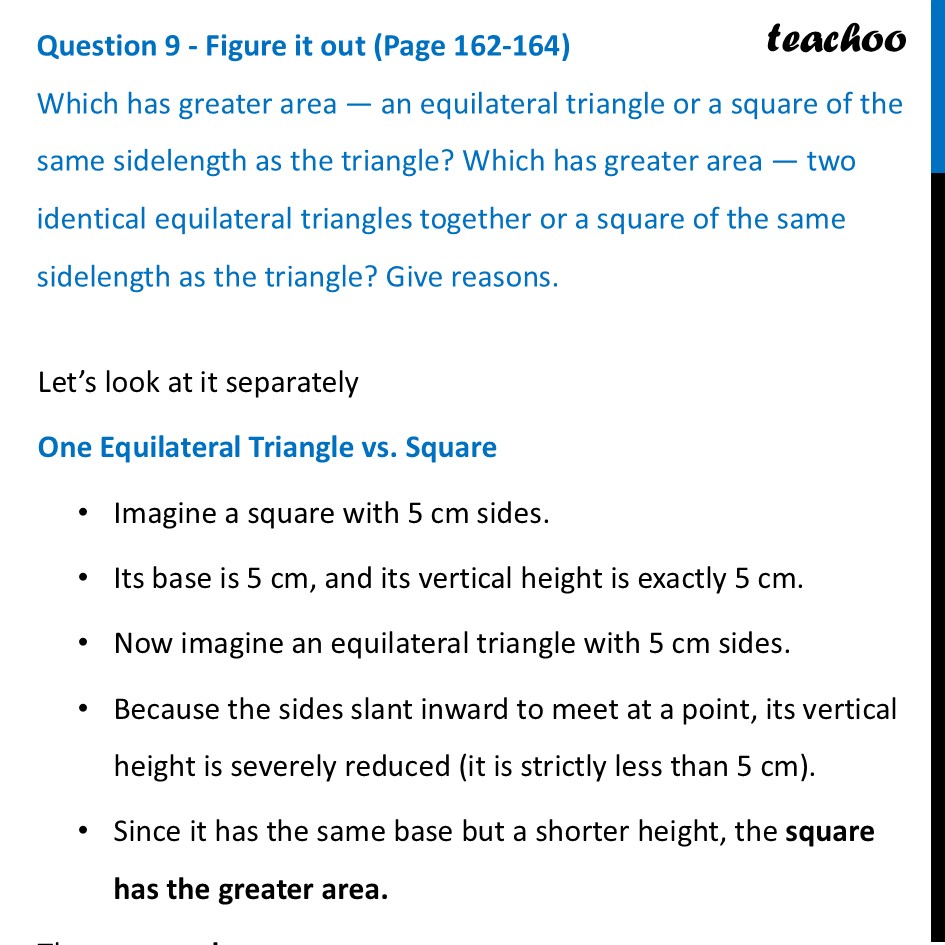Which has greater area - an equilateral triangle or a square of the - Area of Parallelogram