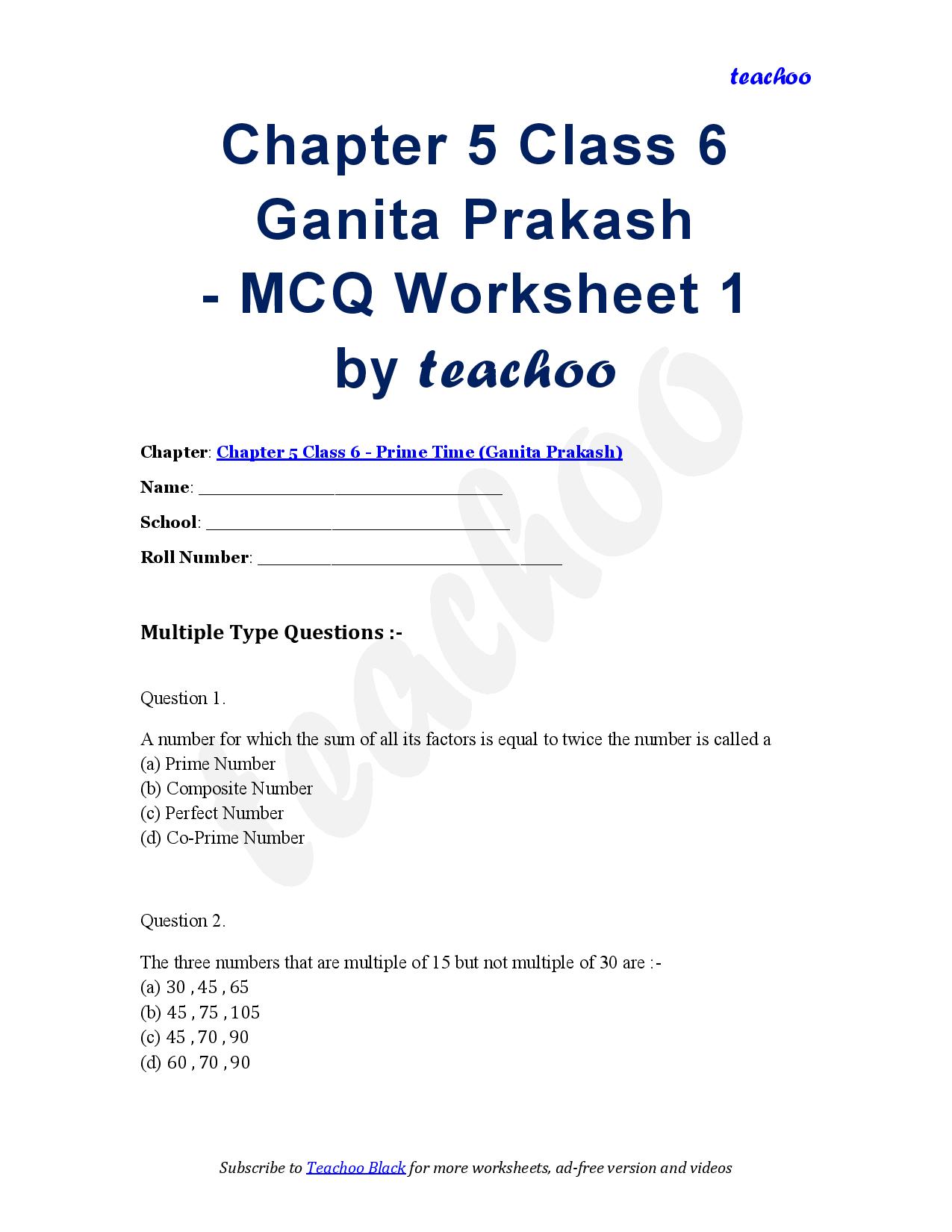 Prime Time (Ganit Prakash) MCQs – Download PDF Worksheet for Class 6 - Teachoo Questions - MCQs