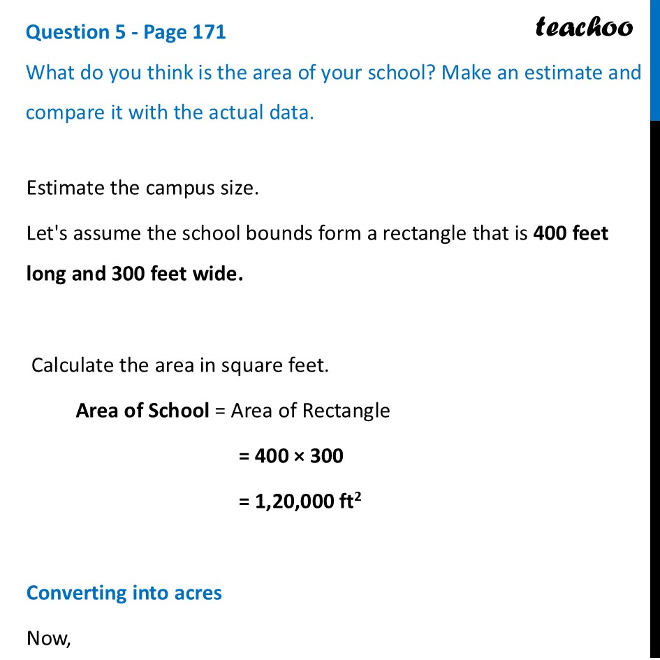 [Maths] What do you think is the area of your school? Make an estimate - Areas in Real Life
