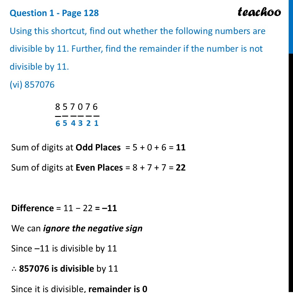 part 6 - Question 1 - Page 128 - Shortcut for Divisibility by 11 - Chapter 5 Class 8 - Number Play (Ganita Prakash) - Class 8 (Ganita Prakash - 1, 2 & Old NCERT)