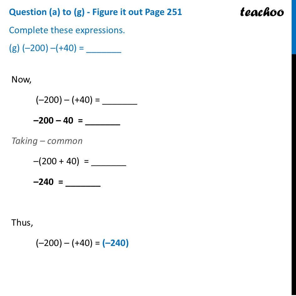 part 7 - Question (a) to (g) - Figure it out Page 251 - Adding and Subtracting Larger Numbers - Chapter 10 Class 6 - The other side of Zero (Ganita Prakash) - Class 6 (Ganita Prakash & Old NCERT)