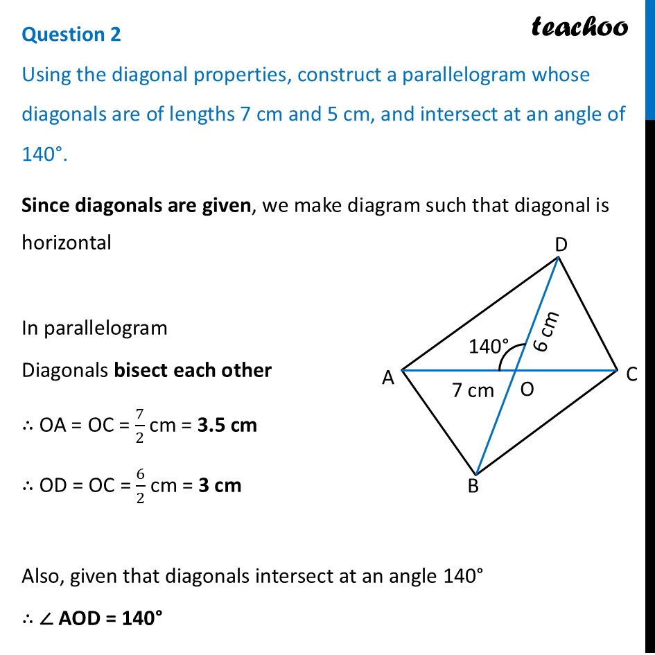 Using the diagonal properties, construct a parallelogram whose - Figure it out - Page 102