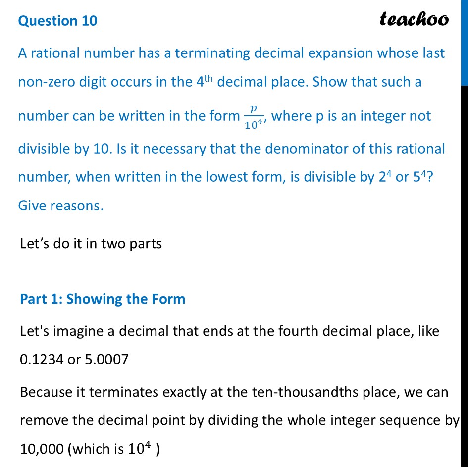 A rational number has a terminating decimal expansion whose last - End-of-Chapter Exercises