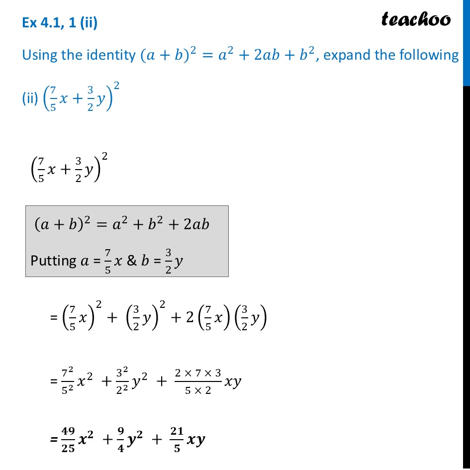 part 2 - Ex 4.1, 1 - Exercise Set 4.1 - Chapter 4 Class 9 - Exploring Algebraic Identities (Ganita Manjari I) - Class 9