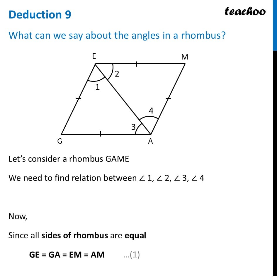 Deduction 9 - What can we say about the angles in a rhombus? - Class 8 - Rhombus