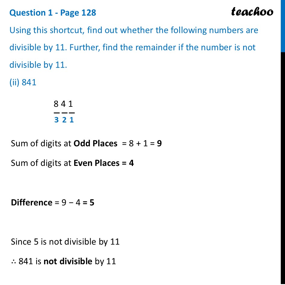 part 2 - Question 1 - Page 128 - Shortcut for Divisibility by 11 - Chapter 5 Class 8 - Number Play (Ganita Prakash) - Class 8 (Ganita Prakash - 1, 2 & Old NCERT)