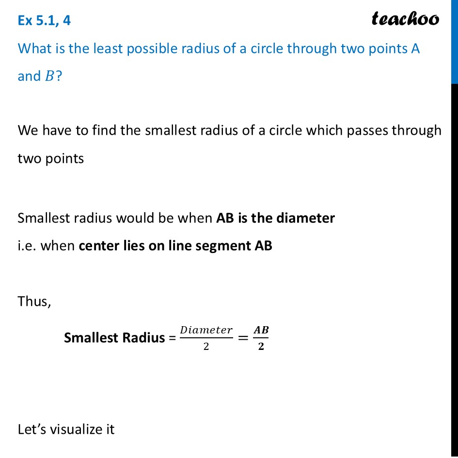 What is the least possible radius of a circle through two points A & B - Exercise Set 5.1