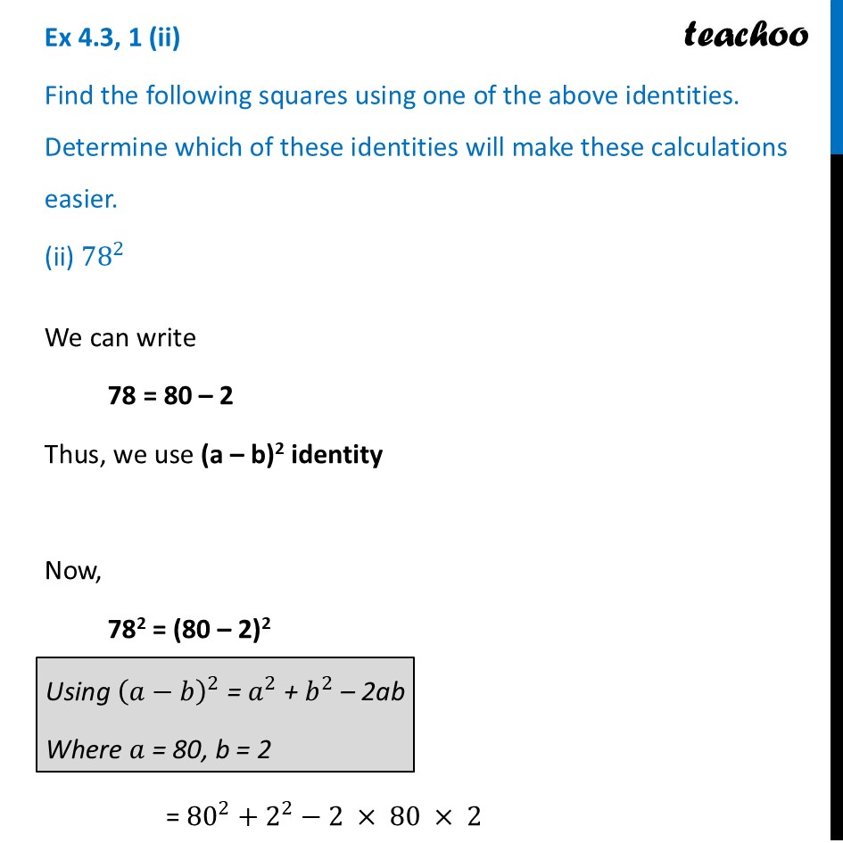 part 3 - Ex 4.3, 1 - Exercise Set 4.3 - Chapter 4 Class 9 - Exploring Algebraic Identities (Ganita Manjari I) - Class 9